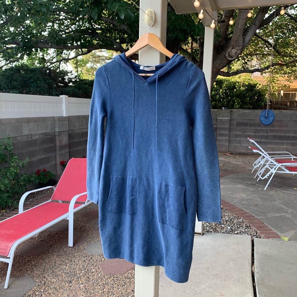 NWOT Oui hooded dress tunic denim color long sleeves size 4